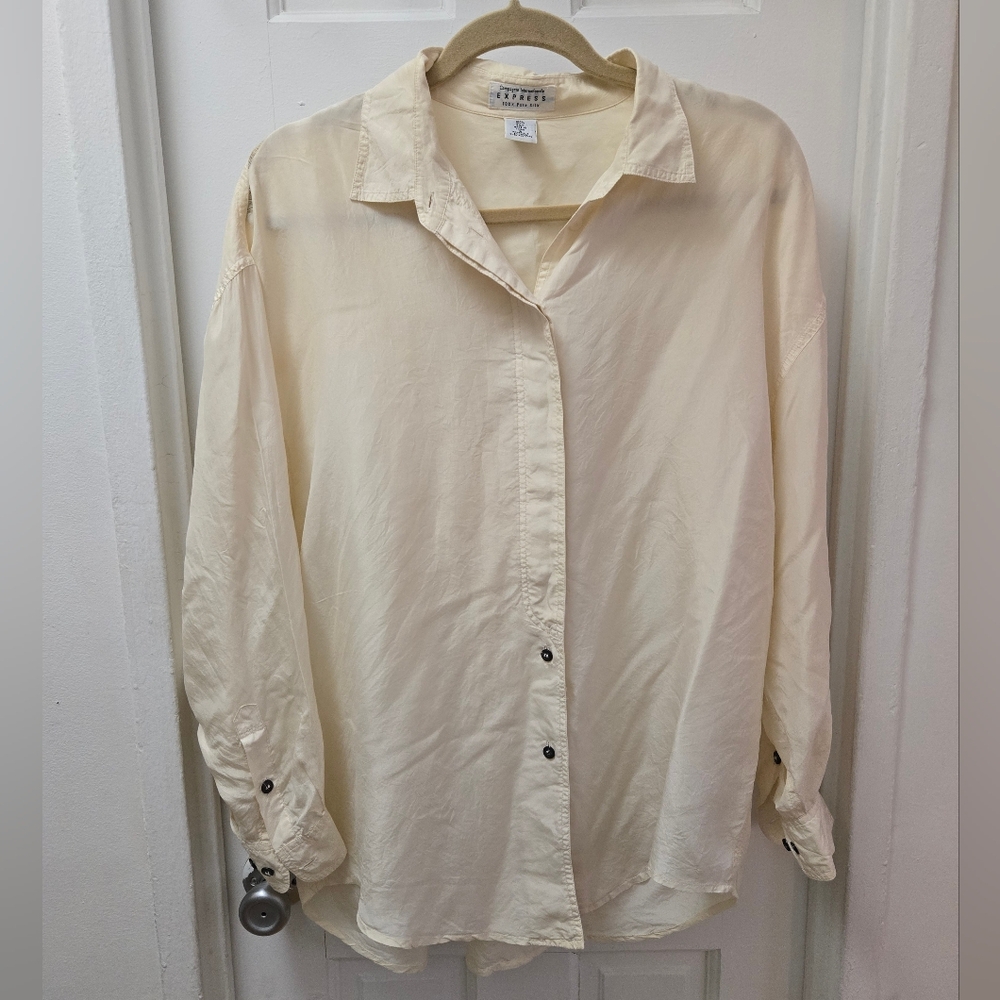 Vintage EXPRESS 100% Silk Cream Oversized Button Down Blouse – Y2K Minimalist